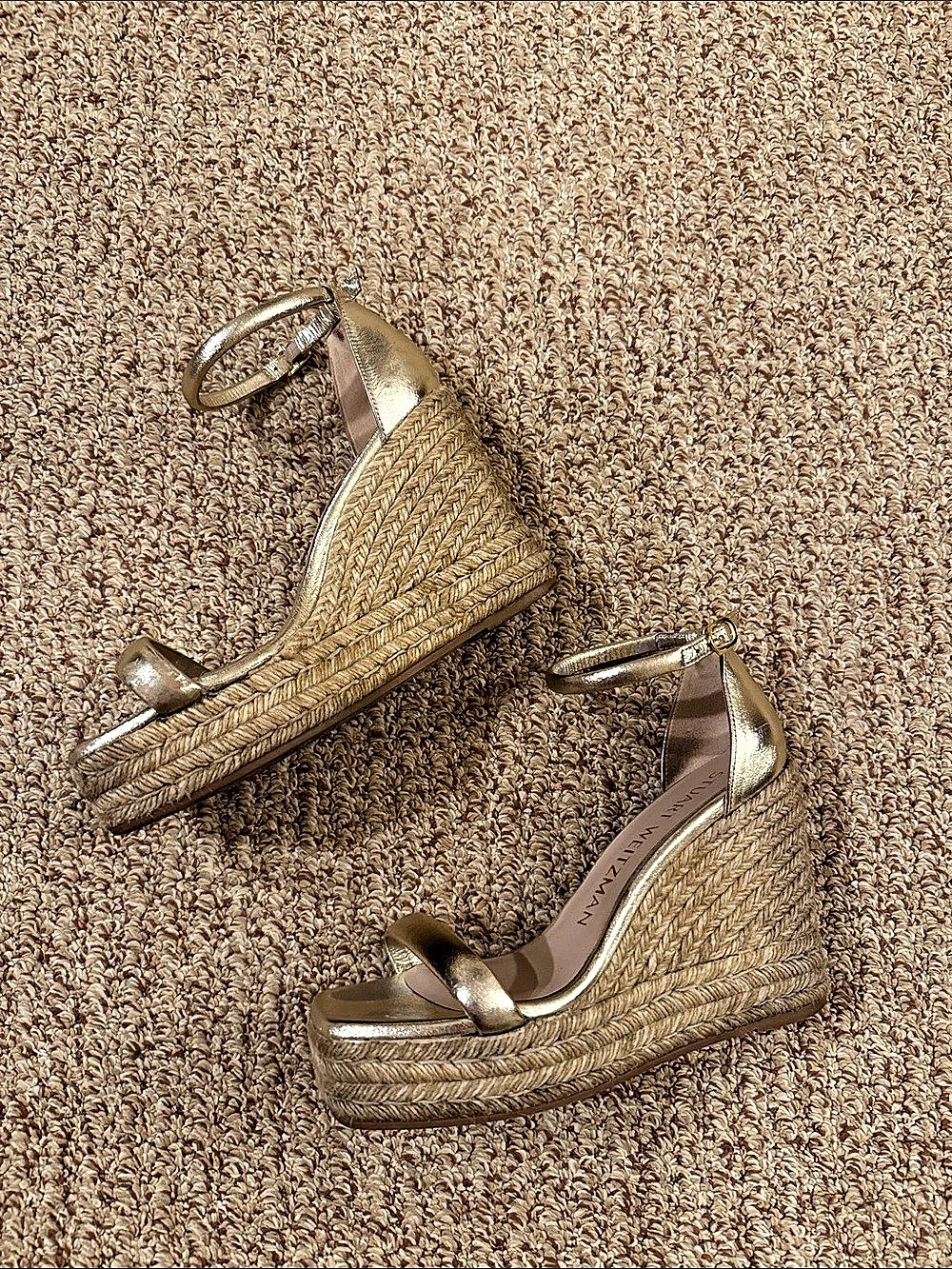 Stuart Weitzman Sai Espadrille Wedge Gold Wedge Sandals US 7C / EU 37.5